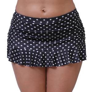 lot 18301 image: Halcurt Womenfts Plus Size Mid Waisted Ruched Ruffle Swim Skirts with Hipster Tummy Control Bikini Bottoms Black Polka Dot 1X