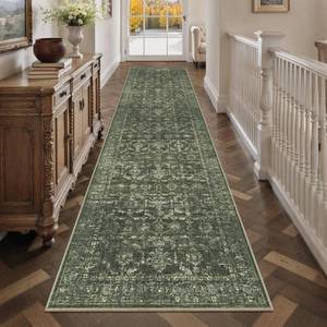 lot 19176 image: DUIDY 3x12 Green Runner Rug Hallway Washable Area Rugs Kitchen Vintage Boho Non Slip Long Rug Floral Carpet Indoor Retro Soft Low Pile Throw Rug for Bedroom Bathroom Laundry Dining Living Room Office