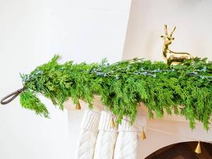 lot 19213 image: 6FT Cedar Garland with Blue Berry Cypress Pine Garland Realistic for Mantle Stairs Fireplace Wall Window Front Door Indoor Outdoor Christmas Decor Xmas Decorations