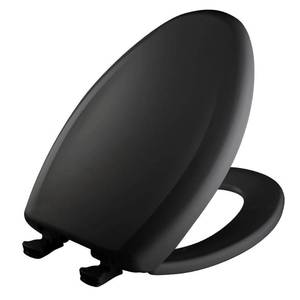 lot 19219 image: BEMIS 1200SLOWT 047 Elongated Closed Front Toilet Seat Black  With Cover  Plastic  Black (Minor Cosmetic Damage)