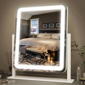 lot 19234 image: FENNIO Vanity Mirror with Lights - 15inx12.6in LED Lighted Makeup Mirror, Large Makeup Mirror with Lights, Touch Screen with 3-Color Lighting, Dimmable, for Vanity Desk Tabletop, Bedroom