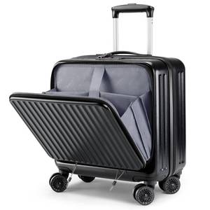lot 19243 image: Lekebobor 16 Inch Small Carry on Luggage with Wheels, Airline Approved Hard Shell Suitcase with TSA Lock Front Pocket for Travel for Women Men, Black