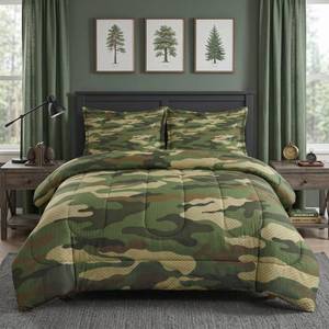 lot 19244 image: Pamnest Comforter Set Full Size, Military Camouflage Soft 3 Pcs Bedding for Kids and Adults, Army Green Camo Comforter Set with 2 Pillowcases for Bedroom Bed Decor