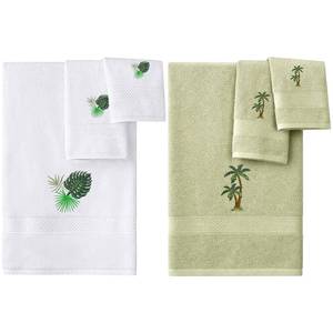lot 20053 image: CrystalSylara 6 Pcs Summer Monstera Leaf Palm Tree Bath Towel Set 2 Washcloths, 2 Hand Towels, 2 Bath Towels for Bathroom Summer Towel Decorative Set