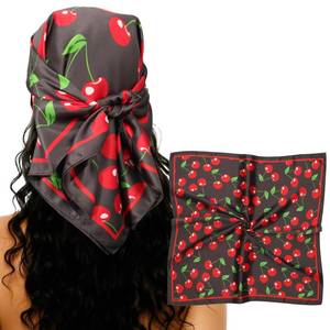 lot 20068 image: CHLINS 27.5in Cherry Square Head Scarf Hair Scarf for Womenfts Hair Silk Bandana Head Wrap for Sleeping and Handbags Accessories