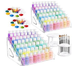 lot 3376 image: 2 Pcs Clear Acrylic Paint Organizer Rack with Brush Holder