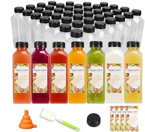 lot 11481 image: Plastic Beverage Bottles with Black Caps and Fresh and Healthy Labels Bulk Lot 56Pcs