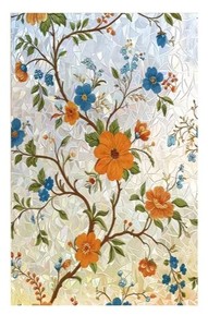 lot 13643 image: Volcanics Stained Glass Window Film with Installation Tools, Rainbow Window Privacy Film, Decorative Window Clings for Glass Windows, Static Cling Sun Blocking Floral Decals, 35.4 x 78.7 Inch