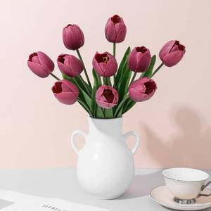 lot 4071 image: LILUYTO Deep Red Fake Tulips,18.5 PU Artificial Tulips Flowers for Spring Easter Home Kitchen Wedding Bouquet Bulk Mothers Gift Day Decorations