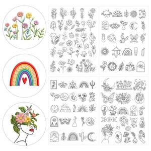 lot 4078 image: Water Soluble Embroidery Patterns, 4 Sheets Stick and Stitch Embroidery Patterns, Embroidery Paper Wash Away, Butterfly Flower Mushroom Moon Design for Hand Sewing Lover