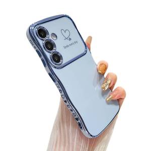 lot 4101 image: ZTOFERA for Samsung Galaxy S25 5G Case 6.2 inch,Cute Curly Wave Frame Case with Love Heart Pattern,Luxury Plating Edge Full Camera Protection Shockproof Phone Case for Women Girls-Blue