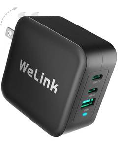 lot 4110 image: WeLink 100W USB C Charger, GaN PPS 3-Port Fast Compact Foldable USB C Charger Block for MacBook, iPad Pro, Galaxy S24, iPhone 1615 and More