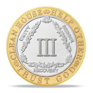 lot 4113 image: Pattern Triangle 3 Year Sobriety Coin  CLEAN HOUSE  HELP TOTHER  TRUST GOD Gold AA Chips and Medallions  Alcoholics Anonymous Sobriety Chips for Recovery  Ideal Sobriety Gifts for Women & Men