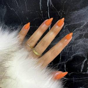 lot 4122 image: Orange Press on Nails Short Almond Shaped, SXVME Short Almond Fake Nails Glue on, Best Thick Natural Acrylic False Nails Handmade of Upgrade Gel, Big & Petite Fingers, 30Pcs