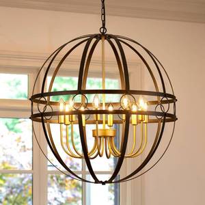 lot 5423 image: lighceac Modern Black and Gold Chandelier for Dining Room 22.8 Industrial Vintage Globe Chandelier 8-Light for Foyer Farmhouse Rustic Pendant Ceiling Light Fixtures for Living Room Kitchen Bedroom
