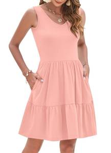 lot 6023 image: AUSELILY Womens Summer Dresses 2026 Casual Sleeveless Sundress Beach Vacation Flowy Tiered Short Dresses with Pockets Pink 2XL