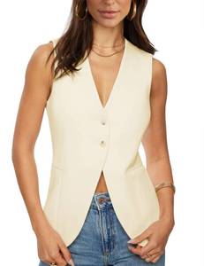 lot 6060 image: Fallorchid Womens Business Button Sleeveless V Neck Vest Fully Lined Suit Jacket Waistcoat size XL