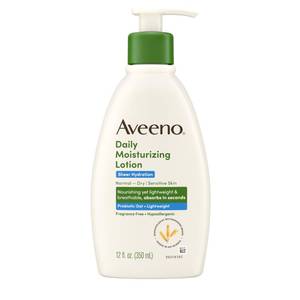 lot 6100 image: Aveeno Sheer Hydration Fragrance-Free Daily Moisturizing Lotion with Prebiotic Oat for Dry Skin, Lightweight, Fast-Absorbing Body Moisturizer Nourishes Skin with 48-hour Moisture, 12 fl. oz