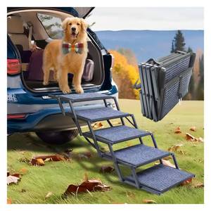 lot 9528 image: Extra Wide Dog Ramp for Car Truck and SUV Dog Stairs for Large Dogs Folding Pet Stairs with Non-Slip Rug Surface Supports Up to 280 lbs (Wide 5 Steps)