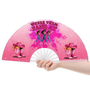 lot 10442 image: Tintinwiwigo Fans For Line Dancing, Hand Fan Foldable,Hand Fans for Women Foldable, Clack Fan,Western Large Festival Folding Fans, 26in(Pink)