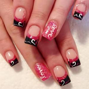 lot 10456 image: 24Pcs Valentines Day Press on Nails Short Square Fake Nails Glitter Love Design False Nails Black French Tip Press ons Heart Acrylic Nails Cute Artificial Nails for Women Valentines Stick on Nails