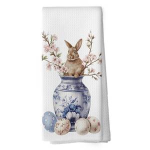 lot 10465 image: shiviody Chinoiserie Easter Bunny Kitchen Towels - Bunny Gifts Dish Towels, Grandmillennial Floral Easter Rabbit Decorative Absorbent Dishcloths Hand Towel for Kitchen Bathroom Decor 16x24 Inches