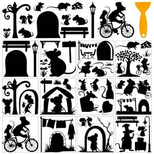 lot 10469 image: AHANDMAKER 12 Sheets Rat Rub on Transfer Stickers, Mouse Hole Silhouette Window Decoration Furniture Decal for Home School Office Decor DIY Crafts Supplies, 5.5x5.5