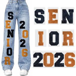 lot 10478 image: Zeyune 10 Pcs 4 in Senior 2026 Letters Iron on Patches for Jeans Glitter DIY Iron on Decals 2026 for Graduation Jeans, Pants, Sweatpants and Clothing Heat Transfer Senior Stuff(Orange,Black)