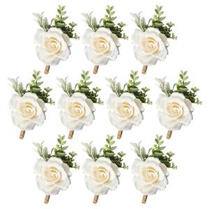 lot 11486 image: Gvhntk Ivory Rose Boutonniere for Men Wedding Set of 10 Groom Groomsmen Best Man Artificial Flowers Boutonniere for Wedding Ceremony Anniversary Prom Flowers Formal Dinner Party (10, White, Middle)