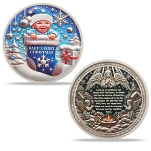lot 12041 image: Baby Girl Merry Xmas Challenge Coin First Xmas Santa Claus Snow Globe Xmas Commemorative Coin New Year Snowy Village Snowman Funny Token Heartwarming Holiday Collectible Gifts for New Parents