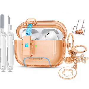 lot 12049 image: for Airpods Pro 2nd1st Generation Cases Rose Gold with Lock&Bling Keychain for Women&Girly,Cute Soft TPU Clear Case Cove for Airpods Pro 2 Case with Cleaning Kit,Phone Holder Function