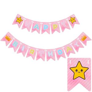 lot 12056 image: Ctosree Pink Princess Party Supplies 8.2ft Happy Birthday Banner Signs Pink Crown and Star Flag Hanging Bunting Banner Flag for Valentines Galentines Photo Props Birthday Party Decoration
