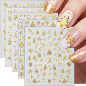 lot 12062 image: 6pcs Christmas Nail Stickers 3D Gold Xmas Tree Snowman Nail Stickers for Nail Art DIY self Adhesive Nail Decals Gold Snowflake Crutch Nail Decoration Holiday Manicure Accessories for Women Girls