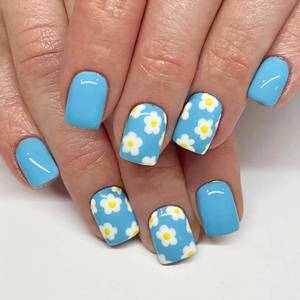 lot 12075 image: Short Square Press On Nails Spring Fake Nails Full Cover False Nails For Pink Flower Designs Acrylic Nail Press Ons Reusable Stick On Nail Glossy Glue On Nail For Women Manicure 24Pcs