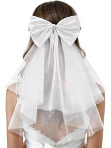 lot 12078 image: SWEETV Bridal Hair Bow Veil White Bow Clip Bachelorette Party Decorations Pearl Accessories Bride to Be Bridal Shower Gift