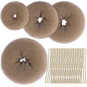 lot 12079 image: Teenitor Hair Bun Shaper Set, 4pcs Hair Donut Bun Maker(Extra-large, Large, Medium, Small) with 20pcs Bobby Pins, Tan Brown