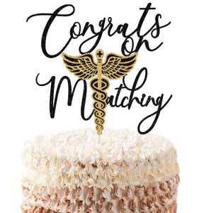 lot 12088 image: Congrats On Matching Cake Topper, Happy Match Day Decorations, 2026 MedNursing School Residency Party Decorations, Match 2026 Decorations Black & Gold Glitter