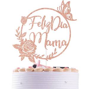 lot 12101 image: Rose Gold Glitter Feliz Dia Mama Cake Topper, Rose Flower Butterfly Best Mom Ever D�cor, Funny Spring Mothers Day Party Decorations Supplies