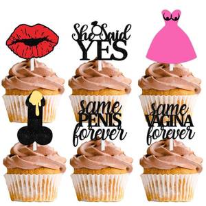 lot 12109 image: 18pcs Sexy Night Out Hen Cupcake Topper Bachelorette Bridal Shower Party Theme Decor Supplies Happy Birthday for Men Women Wedding Anniversary Party Decoration
