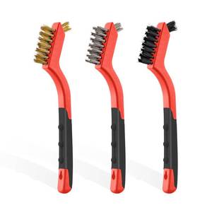 lot 14285 image: MAXMAN Wire Brush Set 3Pcs, Small Wire Brushes for Cleaning, Rust Remover, Scrub Brush, Detailing Brush, Metal Brush, Stainless Steel Brass Nylon Bristles Bristle Brush, Scratch Brush, (Red)