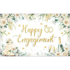 lot 14287 image: ZTHMOE Fabric 72x43inch Happy Engagement Backdrop She Said Yes Green Leaves Rose Diamond Champagne Background Wedding Bride to Be Party Decorations Photo Banner Booth