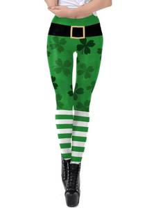 lot 14289 image: St. Patricks Day Leggings for Women Shamrock Clover High Waisted Stretchy Yoga Pants Green Lucky Tights (Clover02,L)