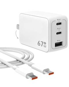 lot 14293 image: WeLink 67W USB C Charger, GaN PPS 3-Port Fast Compact Foldable USB C Charger Block for MacBook, iPad Pro, Galaxy S24, iPhone 1615 and More