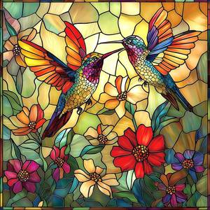lot 14295 image: Vintage Paint Hummingbird Flower 500 Piece Puzzles for Adults, Easy Large Piece Puzzle for Seniors, Challenge Art Jigsaw Puzzles, for Gifts Party Games Family, 20x20 Inch Dust Free