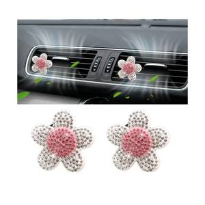 lot 14297 image: Sandfren Bling Flower Car Air Vent Clips, 2PCS Sparkling Crystal Cute Vehicle Air Conditioning Ountlet Clamp Charm, Automotive Interior Dashboard Vent Decoration, Universal for SUV RV Truck (White)