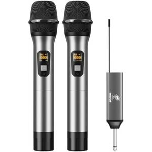 lot 14361 image: TONOR Wireless Microphones, 60 m200ft UHF Dual Cordless Metal Dynamic Mic System with Receiver, Microfonos Inalambricos Professional for Karaoke Singing, Wedding, Party, Speech, Church, TW630 Silver