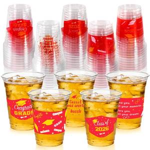 lot 14378 image: GuassLee Red Gold Graduation Decorations 2026 Party Cups - 50pcs 12 Oz Red and Gold Disposable Graduation Plastic Clear Cups for Drinks Class of 2026 Grad Party Supplies
