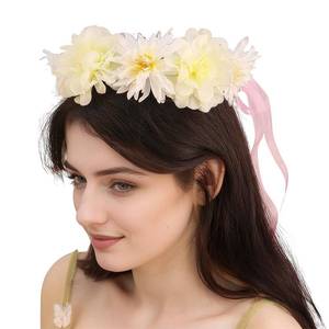 lot 14389 image: Yheahin Adjustable Flower Crown Floral Headpiece for Women Handmade Floral Wreath Hair Band Beach Bridal Wedding Flower Headband Festival Photo Props (Yellow, Adjustable)