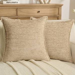 lot 14390 image: FUTEI Pack of 2 Solid Chenille Throw Pillow Covers 16x16 Inch Soft Grainy Textured Decorative Cushion Cases Modern Farmhouse Accent for Couch Bed Living Room, Beige