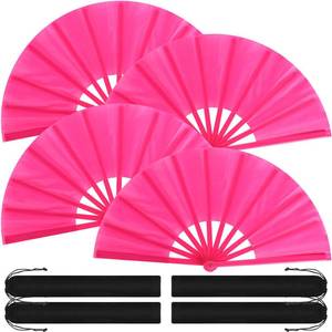 lot 14392 image: Blulu 4 Pcs Large Folding Fans Bulk with 4 Fan Sleeves, Chinese Kung Fu Hand Clack Rave Fans for Line Dancing, Festival, Party Decor and Performance(Classic Style,Rose Red,13 Inch)